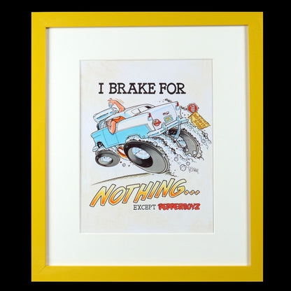 George Trosley Original Pen Drawing I Brake For Nothing Signed Usa Framed