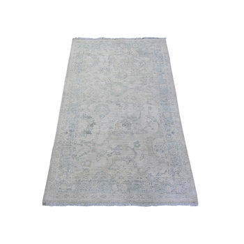3'X5' Gainsboro Gray Pure Wool White Wash Peshawar Hand Knotted Rug