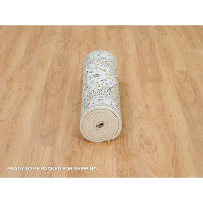 2'6"X8'2" White Hand Knotted Nain Design 250 Kpsi Organic Wool Runner Rug