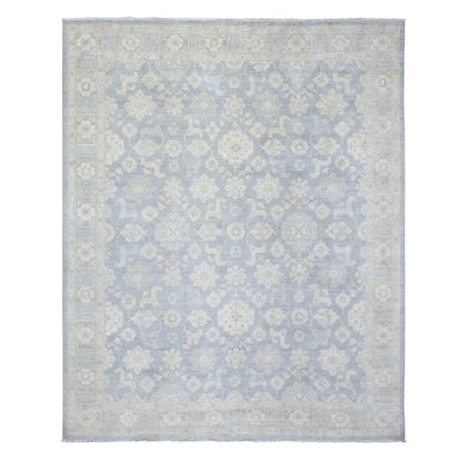 7'10"X9'7" Cloud Gray White Wash Peshawar Natural Wool Hand Knotted Rug