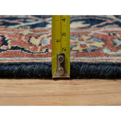 2'6"X8'1" Blue Organic Wool Antiqued Fine Heris Hand Knotted Runner Rug