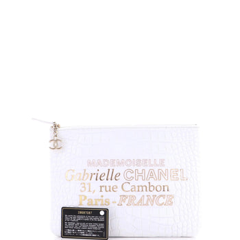 Chanel Signature O Case Pouch Printed Crocodile Embossed Calfskin Medium