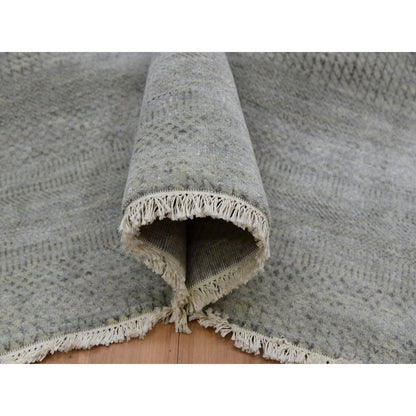 9'X12'2" Metal Gray Hand Knotted Pure Wool Grass Design Oriental Rug