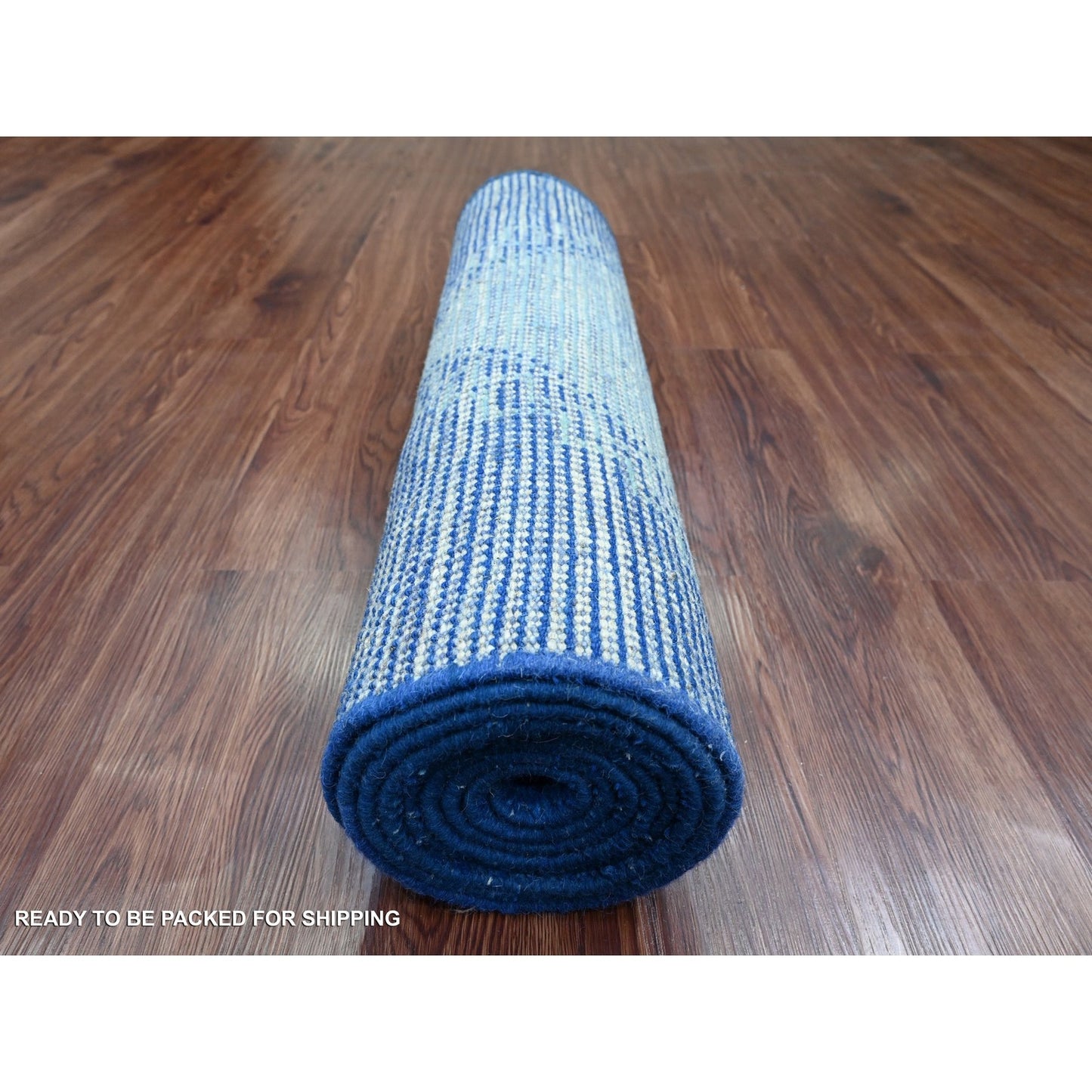 2'8"X10'5" Blue Geometric Moroccan Weave Wool Hand Knotted Runner Rug