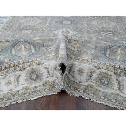 8'2"X16'3" Gray And Ivory Hand Knotted Karjihooz Design Wool Rug