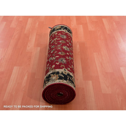 2'9"X12'3" Barn Red Hand Knotted Rajasthan Design Silk Wool Runner Rug