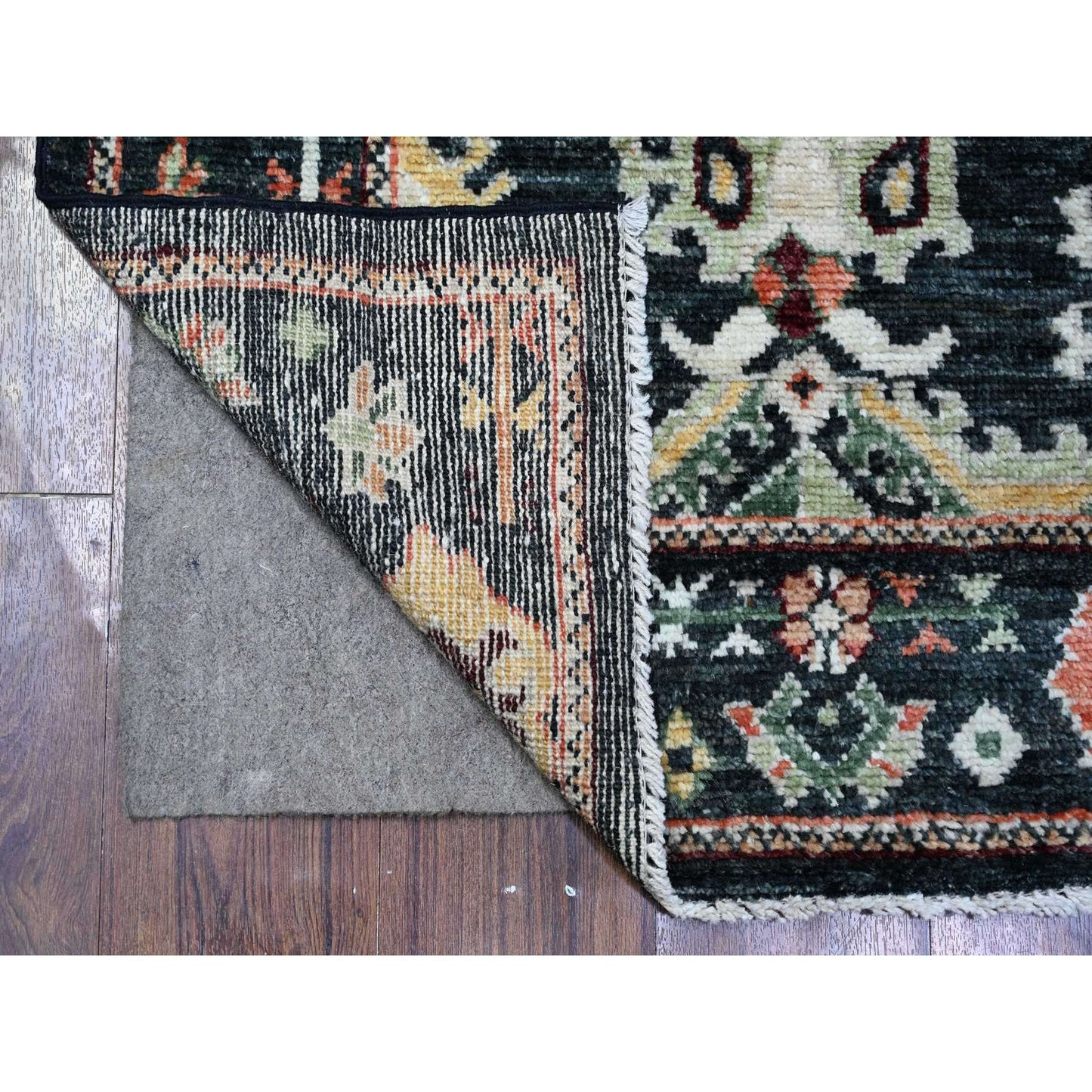 2'9"X9'10" Black Wool Hand Knotted Angora Oushak Oriental Runner Rug
