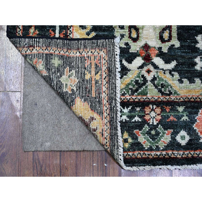 2'9"X9'10" Black Wool Hand Knotted Angora Oushak Oriental Runner Rug