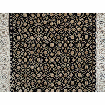 4'X6' Black Herrita Design 250 Kpsi Soft Wool Hand Knotted Rug
