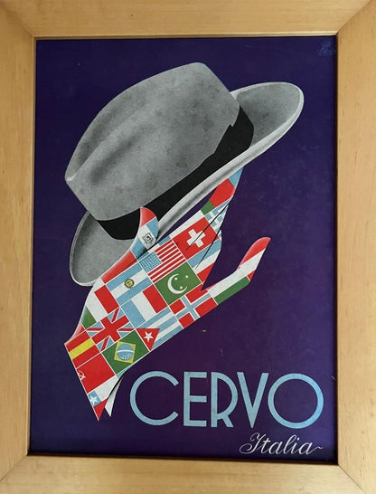 Vintage Cervo Italia Poster  Retro Hat & Flags Art Print  Framed Italian