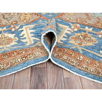 9'10"X13'8" Brown Peshawar Heris Hand Knotted Soft High Mountain Wool Rug
