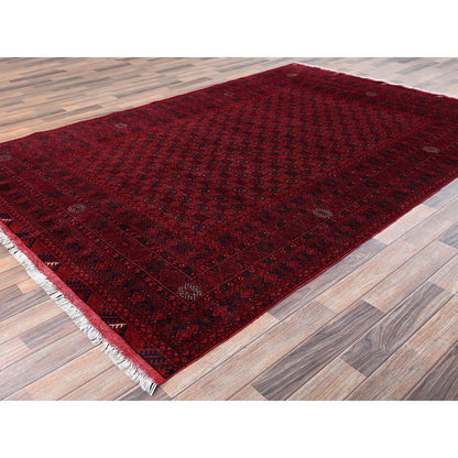 6'5"x9'5" Red Turkaman with Khoja Roshni Design Hand Knotted Soft Wool Rug
