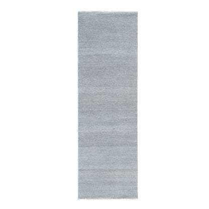 2'7"X8' Gray Modern Grass Design Wool And Silk Hand Knotted Runner Rug