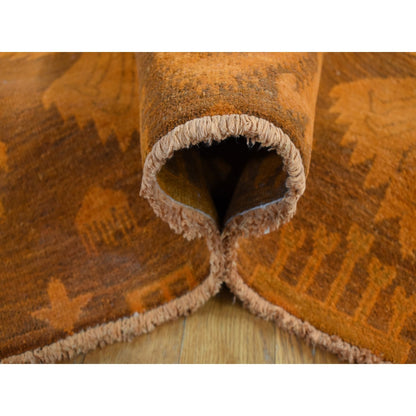 9'1"X12'3" Hand Knotted Pure Wool Orange Cast Overdyed Ikat Oriental Rug