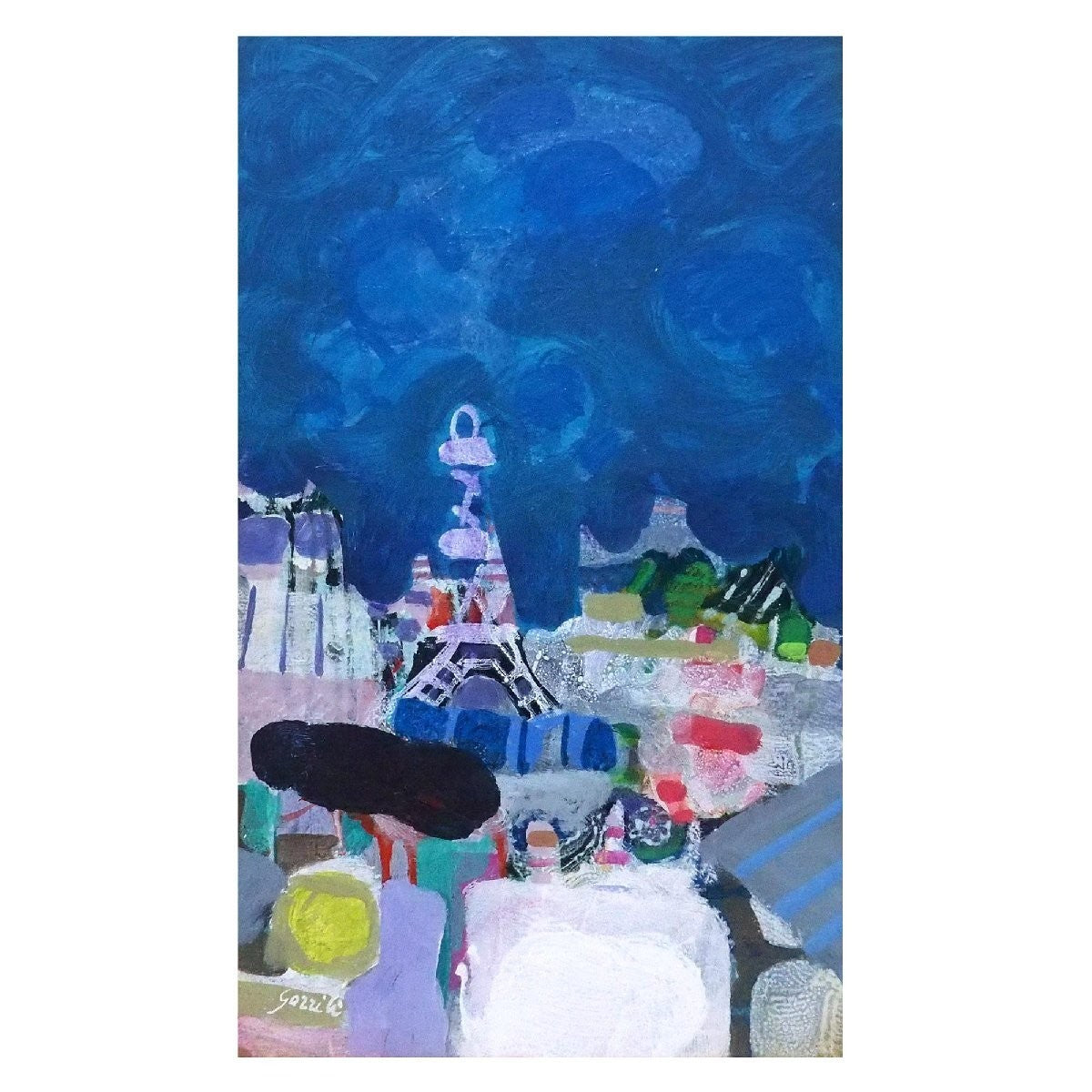 Oil painting canvas signed framed Paris art Eiffel Tower Gilles Gorriti