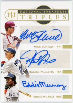 Mike Schmidt, Rafael Palmeiro & Eddie Murray Autographed 2021 Panini National Tr