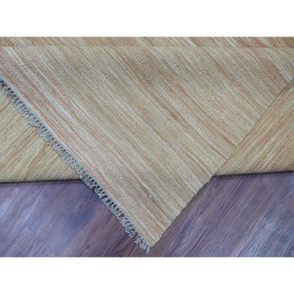 9'1"X12'2" Tumbleweed Brown Solid Design Afghan Mixed Flat Weave Wool Rug