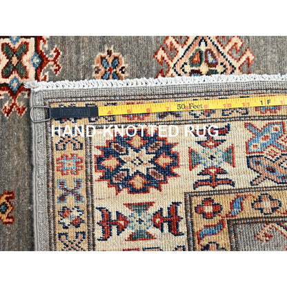 4'10"X6'6" Gray Hand Knotted Super Kazak All Over Medallions Wool Rug