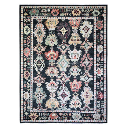 9'X12' Gunmetal Black Afghan Angora Oushak Wool Hand Knotted Oriental Rug