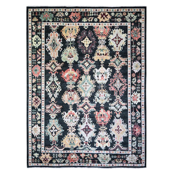 9'X12' Gunmetal Black Afghan Angora Oushak Wool Hand Knotted Oriental Rug