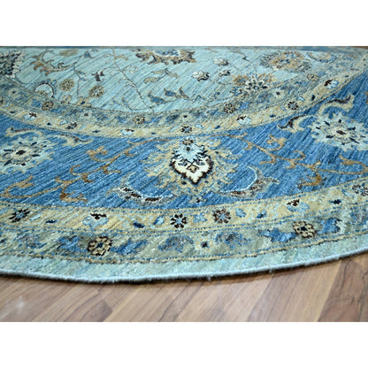 9'X9' Blue Agra Shah Abbas Flower Design Pure Wool Hand Knotted Round Rug