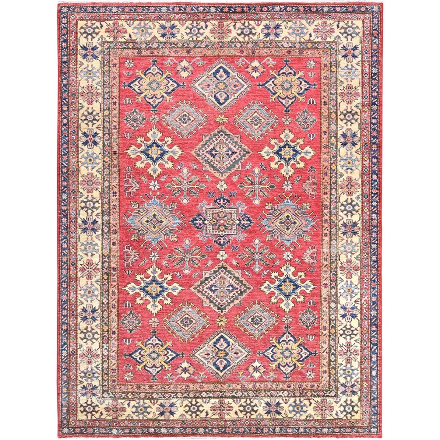 7'10"X10'6" Coral Red Natural Wool Hand Knotted Afghan Super Kazak Rug