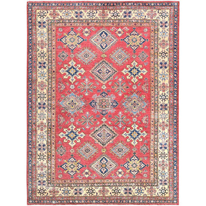 7'10"X10'6" Coral Red Natural Wool Hand Knotted Afghan Super Kazak Rug