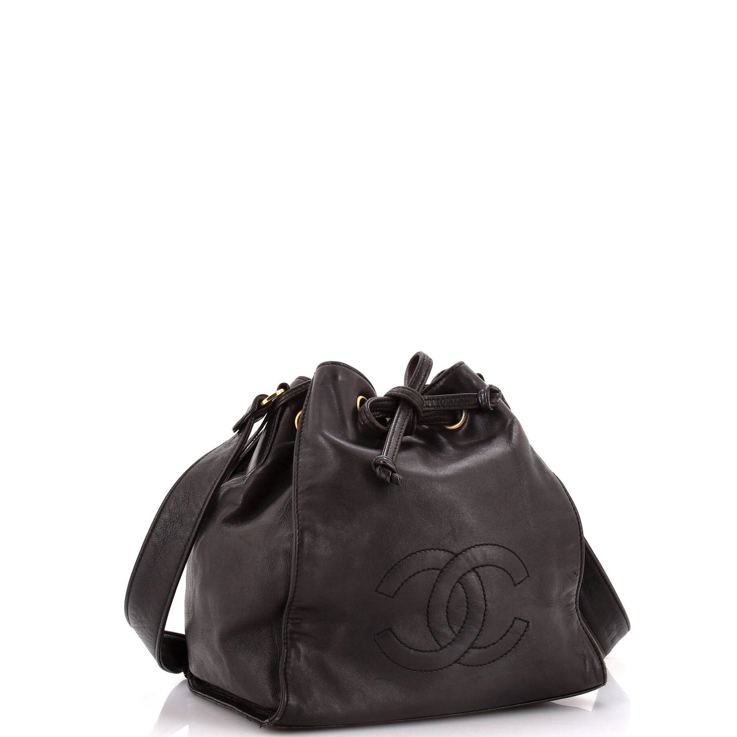 Chanel Vintage Cc Drawstring Bucket Bag Caviar Small