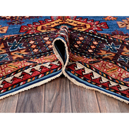 8'3"X9'6" Blue Afghan Ersari Caucasian Design Revival Hand Knotted Wool Rug