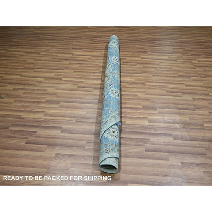 7'2"X7'2" Blue All Over Flower Design Pure Wool Hand Knotted Round Rug