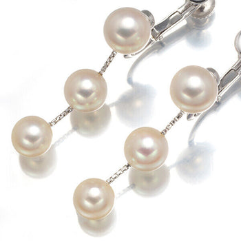 Tasaki Earrings Akoya Pearl 6.6-7.4Mm Chain Dangle 18K 750 White Gold
