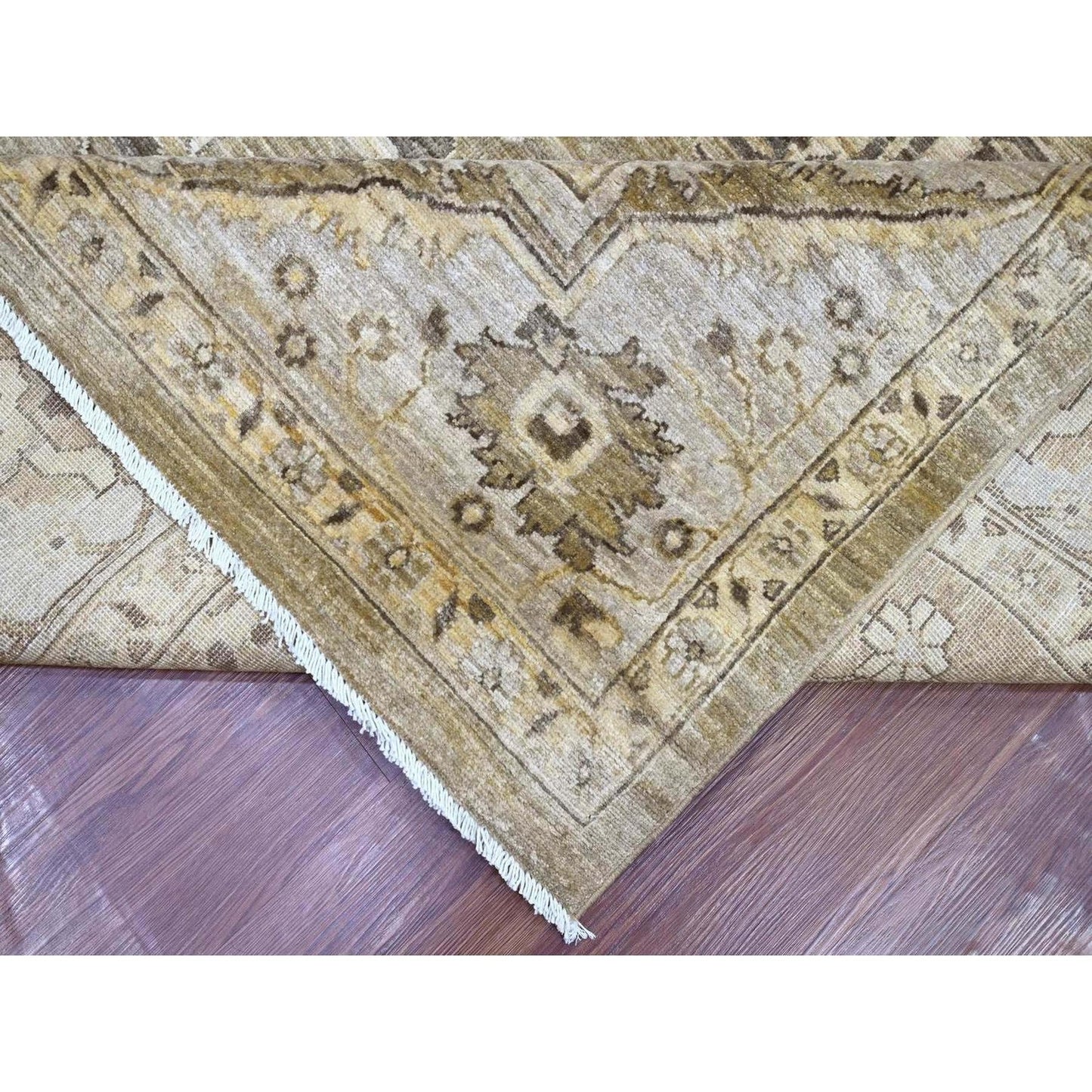 9'x12' Brown Peshawar with Heris All Over Design Wool Hand Knotted Rug