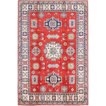 6'X9' Red Afghan Special Kazak Medallions Design 100% Wool Hand Knotted Rug
