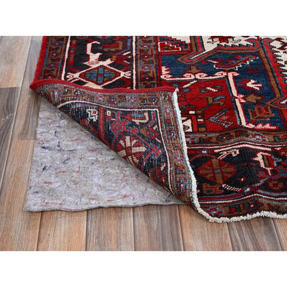 7'9"X10' Scarlet Red Vintage Zoroastrian Heris Wool Hand Knotted Clean Rug