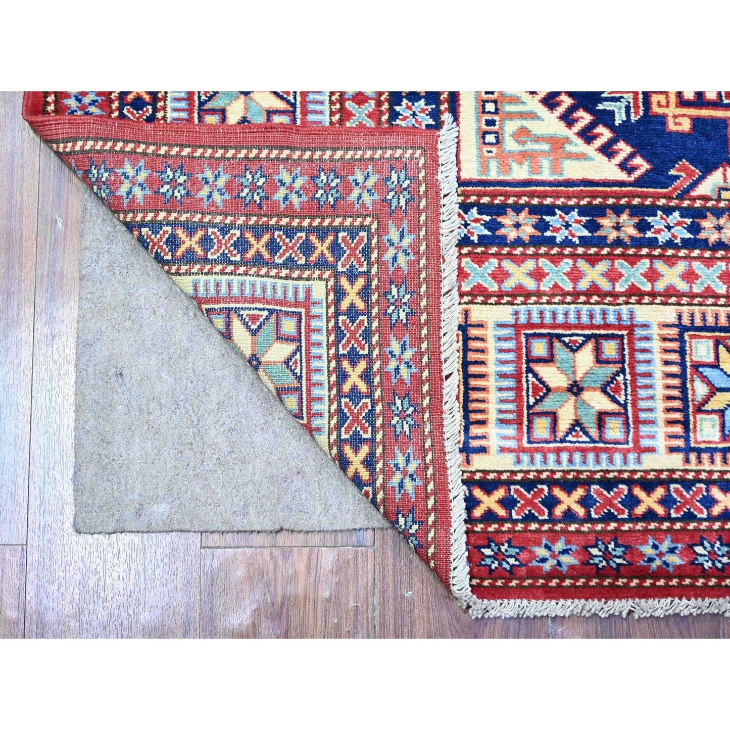 5'8"X8'1" Scarlet Red Shirvan Afghan Super Kazak Wool Hand Knotted Rug