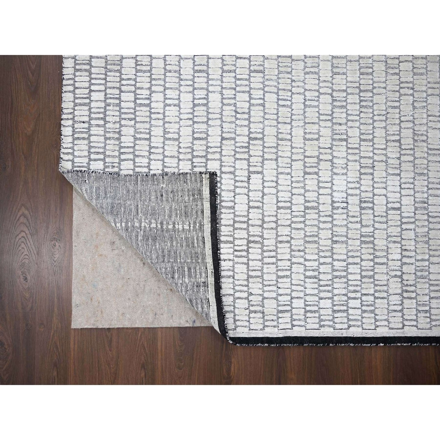 12'4"X15' Ivory Modern Design Wool & Silk Hand Loomed Oversized Rug