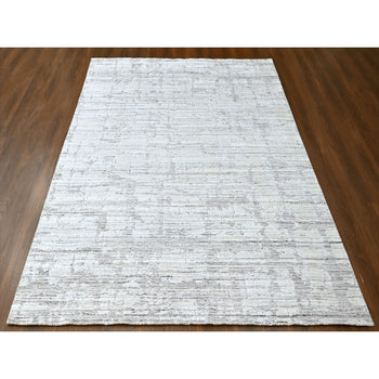 8'X10' Bone White Hand Loomed Wool And Silk Modern Design Oriental Rug