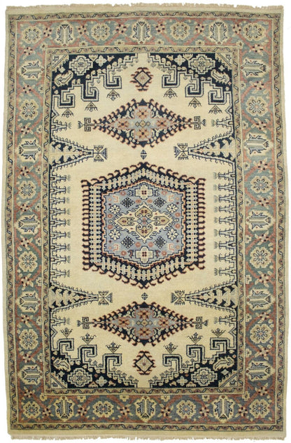 Handmade Indo-Viss Oriental Rug Cream Tribal