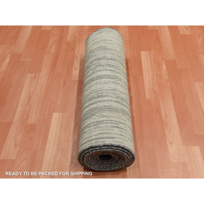 2'6"X12'6" Gray Modern Ombre Design Pure Wool Hand Knotted Runner Rug