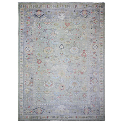 11'6"X15'7" Green Afghan Angora Oushak Wool Hand Knotted Oversized Rug