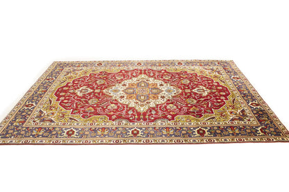 Hand-Knotted Vintage Oriental Rug Red Traditional