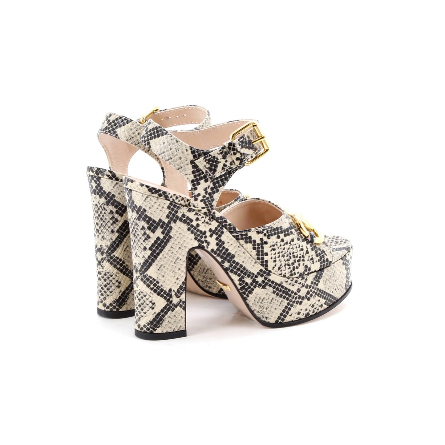 Gucci Women'S Baby Horsebit Platform Sandals Snakeskin Embossed Leather