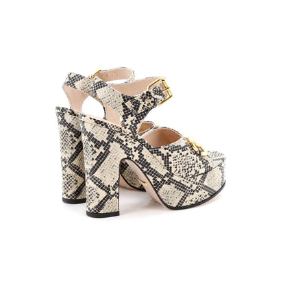Gucci Women'S Baby Horsebit Platform Sandals Snakeskin Embossed Leather