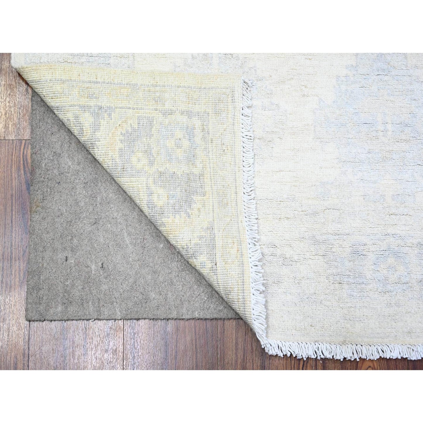 4'1"X5'8" Ivory White Wash Peshawar Faded Colors Wool Hand Knotted Rug