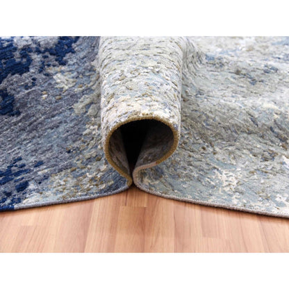 10'4"X10'4" Blue Abstract Design Hand Knotted Round Wool Oriental Rug