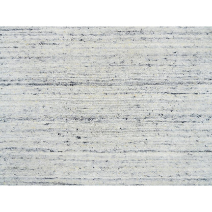 2'6"X11'10" Ivory Hand Loomed Plain Modern Striae Design Wool Runner Rug