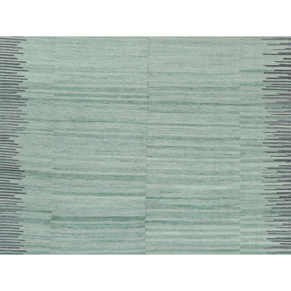 8'2"X10'1" Hand Woven Light Green Flat Weave Kilim Handspun Wool Rug