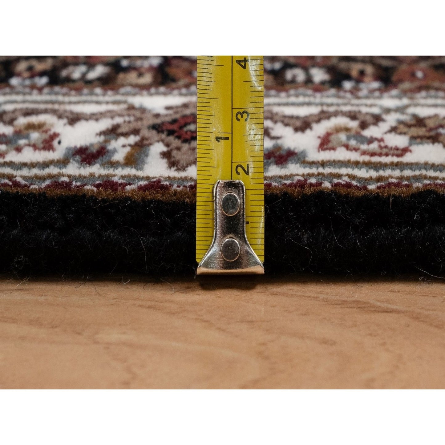 2'X4'2" Black Tebraz Mahi With Medallion Design Wool Hand Knotted Mat Rug