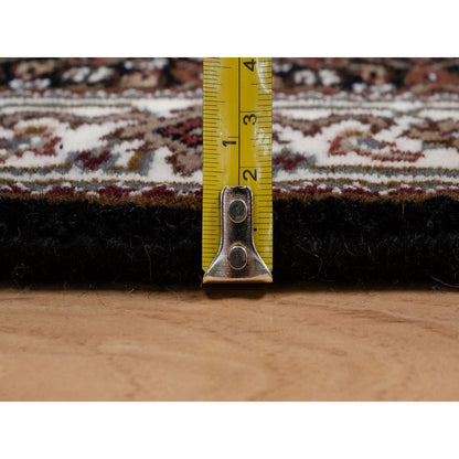 2'X4'2" Black Tebraz Mahi With Medallion Design Wool Hand Knotted Mat Rug