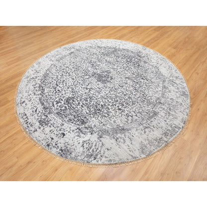 8'X8' Wool And Silk Hand Knotted Broken Design Round Fine Rug